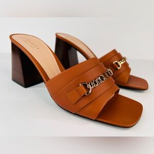 GUCCI Harness Calf Sport Chunky Heel Open Toe Mule Leather Sandals Size EU 39.5